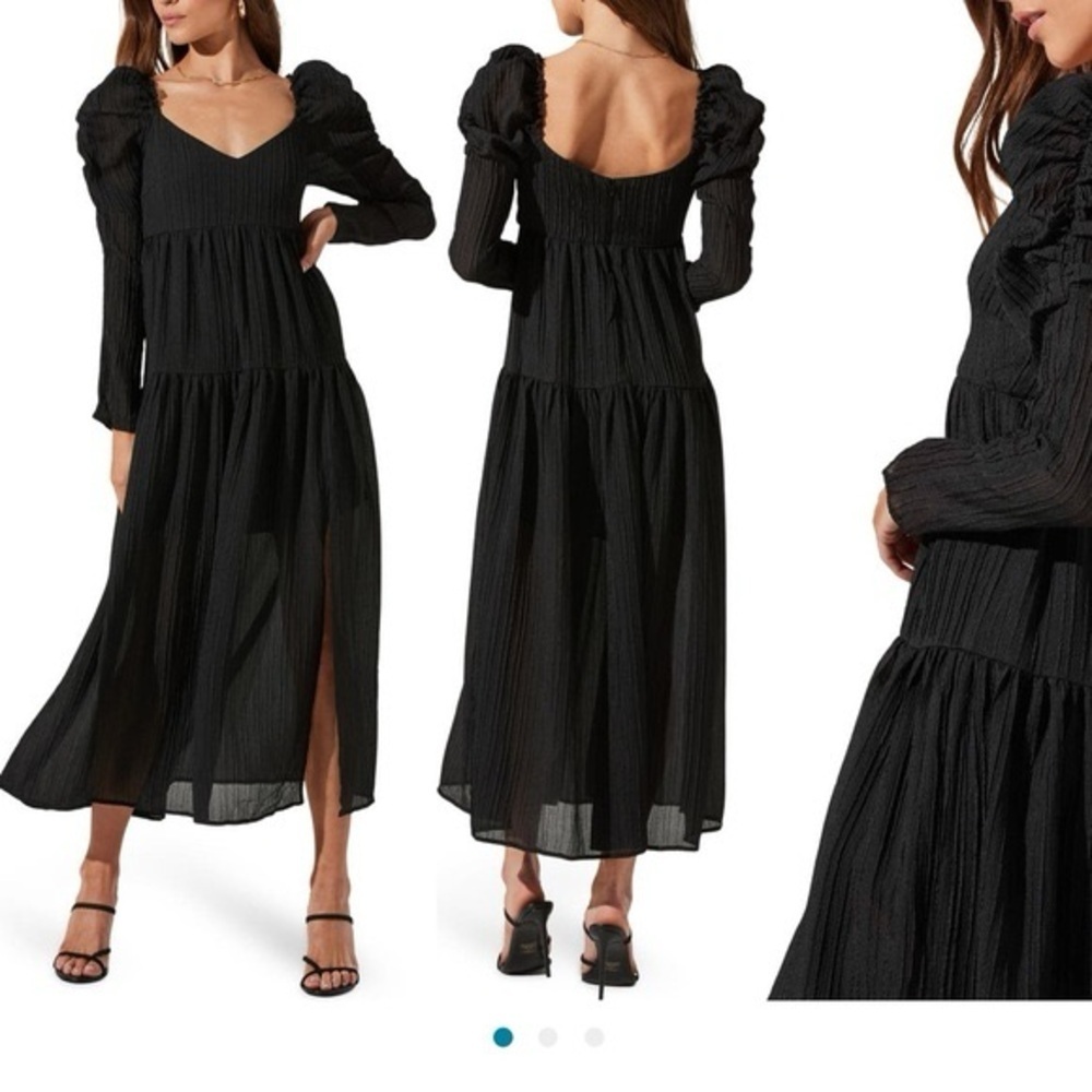 Astr Black Rouched Long Puff-Sleeve Maxi